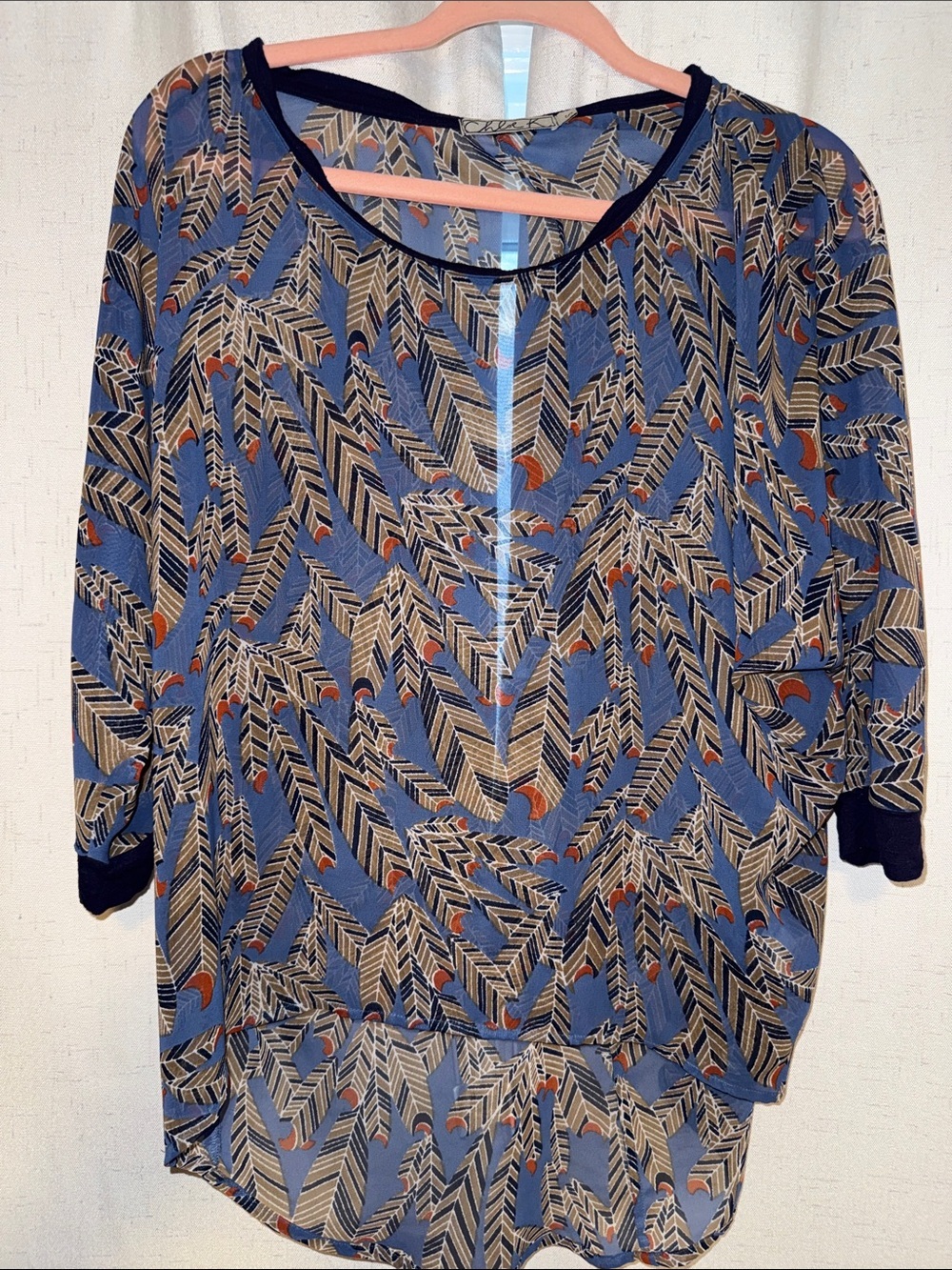 Blue Printed Women's Tunic with Navy Trim